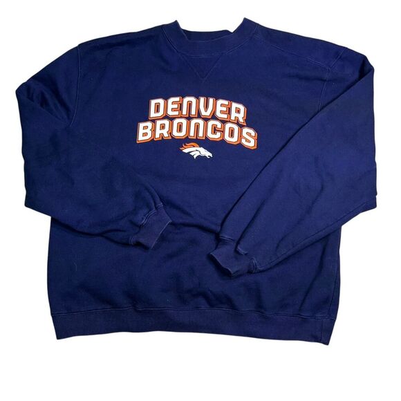 Denver Broncos Reebok Crewneck Sweatshirt Size XL Blue Heavyweight Pullover - Picture 1 of 10